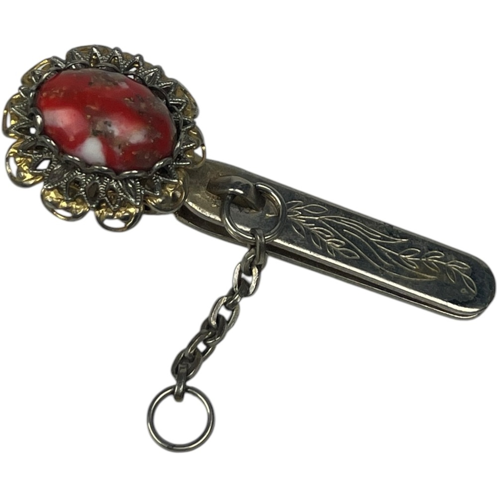 Vintage Kings Key Finder Los Angeles Ring Clip Fancy Keychain Red Stone Filigree